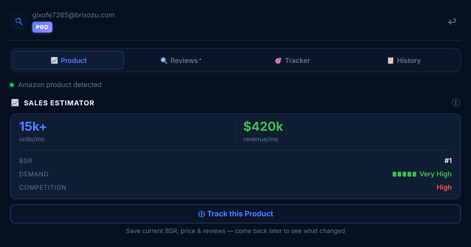 Sales Estimator showing estimated monthly sales and revenue
