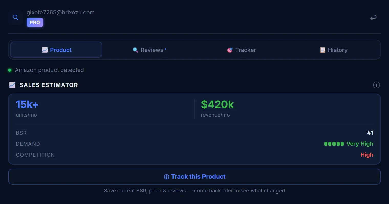 Sales Estimator showing estimated monthly sales and revenue