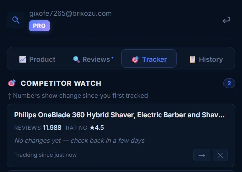 Competitor Tracker showing rating, review and BSR changes